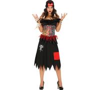 Vaudou Sorcier Robe Halloween Bandeau Mystique Rituel Cape Chamanique Tribal, Taille : 38 - 40 (M) Couleur : Noir