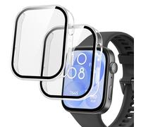 Vauki 2 Pièces Coque pour Huawei Watch Fit 3 Film Protection D'écran, Étui Housse de Protecteur Verre Trempé Cover, Anti-rayures Intégré Haute Sensibilité Case,Transparent