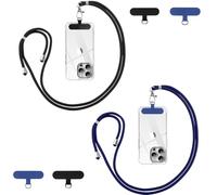 Vauki 2 Pièces Cordon Telephone Portable, Tour de Cou Téléphone Universelle avec 4 Patch, Réglable Amovible Collier Lanière Corde en Bandoulière Compatibles avec Plupart des Smartphones,Noir+Bleu