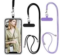 Vauki 2 Pièces Cordon Telephone Universelle avec 2 Patchs, Noir+Violet | Réglable Amovible en Nylon Collier Lanière Corde en Bandoulière Chaine Sangle Compatibles avec Plupart des Smartphones Case