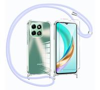 Vauki Coque avec Cordon de Collier pour Honor X6b Transparente en Silicone avec Protecteur d'écran, Housse TPU Réglable Chaîne Lanyard Case Antichoc Étui pour Honor X6b, Bleu