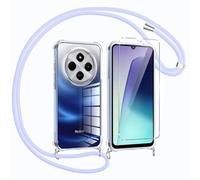 Vauki Coque avec Cordon de Collier pour Xiaomi Redmi 14C Transparente en Silicone avec Protecteur d'écran, Housse TPU Réglable Chaîne Lanyard Case Antichoc Étui pour Xiaomi Redmi 14C, Bleu