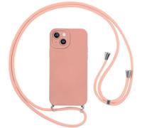 Vauki Coque Magnétique pour iPhone 13/14 avec Cordon, Compatible with MagSafe, Collier Étui Housse Silicone Liquide avec Portable Sangle Réglable Bandouilière Anti-Choc Case, Rose Poudré
