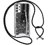 Vauki Coque Paillettes avec Cordon pour Samsung A32 4G, Glitter Case avec Collier Silicone PC Antichoc Protection Cover avec Réglable Tour de Cordon Sparkle Etui pour Samsung Galaxy A32 4G, Noir