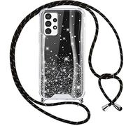 Vauki Coque Paillettes avec Cordon pour Samsung Galaxy A13 4G 6.6", Glitter Case avec Collier Silicone PC Antichoc Protection Cover avec Réglable Tour de Cordon Sparkle Etui pour Samsung A13 4G, Noir