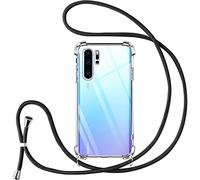 Vauki Coque pour Huawei P30 Pro avec Cordon de Collier, Silicone Transparent TPU+PC Bumper Protection Étui Lanyard avec Sangle Réglable Chaîne Case pour Huawei P30 Pro, Noir