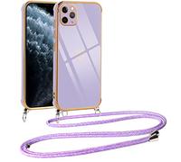 Vauki Coque pour iPhone 11 Pro Max avec Cordon de Collier, Galvanisé Etui Housse avec Motif Coeur d'amour, Antichoc Anti-Rayures Case avec Bandoulière pour iPhone 11 Pro Max 6.5", Violet
