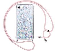 Vauki Coque pour iPhone 6/iPhone 6s avec Cordon,Paillette Liquide Transparent Crystal Glitter Housse,Protection Antichoc Silicone Souple TPU Bumper Case,Réglable Collier pour iPhone 6S