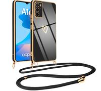 Vauki Coque pour Oppo A16/A16s/A54s avec Cordon de Collier, Galvanisé Etui Housse avec Motif Coeur d'amour, Antichoc Anti-Rayures Case avec Bandoulière pour Oppo A16/A16s/A54s 6.52", Noir