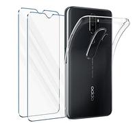 Vauki Coque pour Oppo A5（2020） Oppo A9 (2020) avec Verre Trempé Protection écran 2 Pièces,Housse Etui Silicone TPU Souple Transparente et Vitre Film Protection,Antichoc Case pour Oppo A5 6.5"