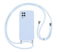 Vauki Coque pour Samsung Galaxy A12/M12/A12 Nacho avec Cordon,Etui Silicone Souple Antichoc Housse avec Collier Bandoulière Chaîne Lanière,Téléphone Étui Case pour Samsung Galaxy A12 6.5", Bleu