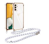 Vauki Coque pour Samsung Galaxy A13 5G avec Cordon de Collier, Galvanisé Etui Housse avec Motif Coeur d'amour, Antichoc Anti-Rayures Case avec Bandoulière pour Samsung A13 5G 6.5", Blanc