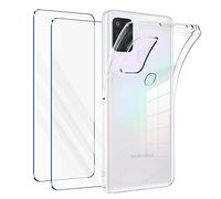 Vauki Coque pour Samsung Galaxy A21s avec Verre Trempé Protection écran 2 Pièces,Housse Etui Silicone TPU Souple Transparente et Vitre Film Protection,Antichoc Case pour Samsung A21s 6.5"