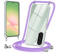 Vauki Coque pour Samsung Galaxy A57 avec Cordon de Collier, Silicone Transparent TPU+PC Bumper Protection Étui Lanyard avec Sangle Réglable Chaîne Case pour Samsung Galaxy A57, Purple 01