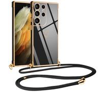 Vauki Coque pour Samsung Galaxy S21 Ultra 5G 6.8" avec Cordon de Collier, Galvanisé Etui Housse avec Motif Coeur d'amour, Antichoc Anti-Rayures Case avec Bandoulière, Nior