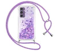 Vauki Coque pour Samsung Galaxy S23 FE 5G avec Cordon, Paillette Liquide Transparent Crystal Glitter Housse, Protection Antichoc Silicone TPU Bumper Case,Réglable Collier pour Samsung S23 FE, Violet