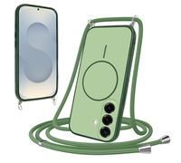 Vauki Coque pour Samsung Galaxy S25 5G avec Cordon, Compatible avec MagSafe, Etui Mat Arrière Antichoc Réglable Collier Lanyard Case, Résistante Silicone TPU Bandoulière Lanière Housse, Vert