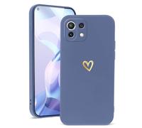 Vauki Coque pour Xiaomi 11 Lite 5G NE/Mi 11 Lite 4G/5G 6.55", Etui Fille avec Or Motif Coeur Souple TPU Silicone Antichoc Anti-Rayures Housse Protection Case Compatible avec Xiaomi 11 Lite, Bleu