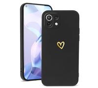 Vauki Coque pour Xiaomi 11 Lite 5G NE/Mi 11 Lite 4G/5G 6.55", Etui Fille avec Or Motif Coeur Souple TPU Silicone Antichoc Anti-Rayures Housse Protection Case Compatible avec Xiaomi 11 Lite, Noir