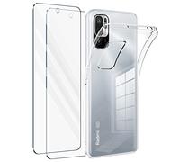Vauki Coque pour Xiaomi Poco M3 Pro/Redmi Note 10 5G avec Verre Trempé Protection écran 2 Pièces,Housse Etui Silicone TPU Souple Transparente Film Protection,Antichoc Case pour Redmi Note 10 5G 6.5"