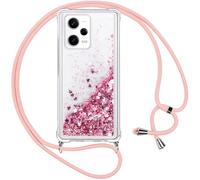 Vauki Coque pour Xiaomi Poco X5 Pro/Redmi Note 12 Pro 5G avec Cordon, Paillette Liquide Transparent Crystal Glitter Housse, Protection Antichoc Silicone TPU Case,Réglable Collier pour Poco X5 Pro,Rose