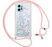 Vauki Coque pour Xiaomi Redmi Note 12 4G avec Cordon,Paillette Liquide Transparent Crystal Glitter Housse,Protection Antichoc Silicone TPU Bumper Case,Réglable Collier pour Redmi Note 12 4G,Argent