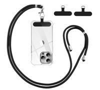 Vauki Cordon Tour de Cou Universelle Téléphone Portable avec 2 Patchs, Noir | Réglable Amovible en Nylon Collier Lanière Corde en Bandoulière Chaine Sangle Compatibles avec Plupart des Smartphones Case