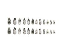 Vauki Lot de 24 faux ongles à presser, motif elfes de la forêt, dessin animé 3D, longueur moyenne, amande, avec colle, réutilisables, qualité salon, faciles à appliquer