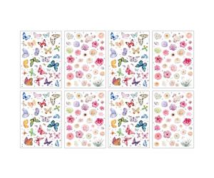 Vauki Lot de 8 autocollants vintage - Motifs papillons et fleurs - Sticker mural en PVC et scrapbooking pour ordinateur portable, coque de téléphone portable, bullet journal, valise, bouteille d'eau