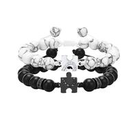 Vauki Rainway Lot de 2 bracelets pour couple en acier inoxydable avec cristal - Réglables - Pour relations à distance, preuve d'amour pour lui et elle (noir et blanc)