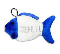 Vaulted Skulls & Co Gefilte Jouet pour chien en forme de poisson | Jouet couineur en forme de poisson Gefilte en peluche | Jouets en peluche sur le thème juif | Jouets réalistes pour chiens | Bleu et