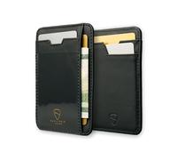 Vaultskin Porte-Cartes Homme - Portefeuille Slim en Cuir avec Protection RFID, Étui Cartes avec Fenêtre d’Identité et Coffret Cadeau, Petit Portefeuille pour Cartes et Billets (Noir de Jais, Brixton)