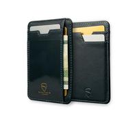 Vaultskin Porte-Cartes Homme - Portefeuille Slim en Cuir avec Protection RFID, Étui Cartes avec Fenêtre d’Identité et Coffret Cadeau, Petit Portefeuille pour Cartes et Billets (Bleu Marine, Brixton)