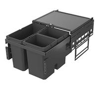VAUTH-SAGEL Envi Space Poubelle encastrable à 3 compartiments, à extension complète, avec amortisseur et fermeture automatique intégrée, 2 x 10 l, 1 x 16 l, en plastique, gris lave