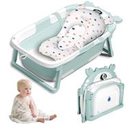 Vautvis Baignoire Bébé Pliable, Baignoire Bebe Pliable avec Coussin Baignoire Bebe, Reducteur Baignoire pour Bebe, Baignoire pour Bébé De 0 à 36 Mois, Baignoire Bebe Portable (Vert)