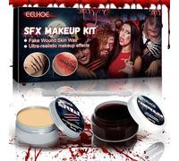 Vautvis Faux Sang Halloween, Faux Sang Maquillage Lavable, Maquillage Vampire Halloween Pour Visage Avec Cire De Cicatrice, Raclettes
