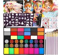 Vautvis Palette Maquillage Enfant, Palette Maquillage Halloween Enfant, Maquillage Carnaval pour Visage, avec 11 Pinceaux, 4 Pochoir Maquillage, 2 Autocollants, Peinture Corporelle