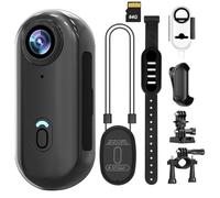 Vauvinmaic Mini caméra 4K 64 Go, WiFi POV, étanche, portable, mains libres, vue ultra grand angle, montage n'importe où pour animaux de compagnie, cyclisme, natation, vlogging, noir