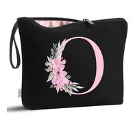 Vavabox Beauty Case Con iniziali personalizzate Dalla A Alla Z, Regalo di Compleanno per Donne, Regalo per Sposa, damigella d'onore(O, 01-Nero)