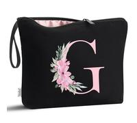 Vavabox Beauty Case Con iniziali personalizzate Dalla A Alla Z, Regalo di Compleanno per Donne, Regalo per Sposa, damigella d'onore(G, 01-Nero)