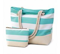 Vavabox Ensemble de sacs de plage personnalisés pour femme, bleu | Sac de bain avec lettre et trousse de maquillage, pliable, avec compartiments et fermeture éclair, étanche, pour natation