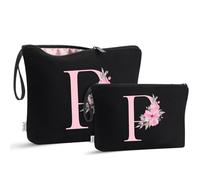Vavabox Lot de 2 Trousses de Toilette initiales, Cadeaux d'anniversaire pour Femme, Trousse de Toilette Portable de Voyage avec poignée (P)