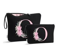 Vavabox Lot de 2 Trousses de Toilette initiales, Cadeaux d'anniversaire pour Femme, Trousse de Toilette Portable de Voyage avec poignée (O)