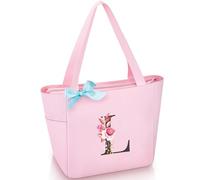 Vavabox Sac Cabas Personnalisé avec Initiale A-Z, Cadeau Imperméable pour Femmes, Demoiselles d'Honneur, Maman, Enseignantes, Amies (L, Rose)