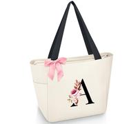 Vavabox Sac Cabas Personnalisé avec Initiale A-Z, Cadeau Imperméable pour Femmes, Demoiselles d'Honneur, Maman, Enseignantes, Amies (A, Blanc)