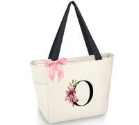 Vavabox Sac fourre-tout personnalisé avec initiale A-Z, cadeaux imperméables pour femmes, demoiselles d'honneur, maman, enseignants, amis, 46CM x 17CM x 30CM (O, White)