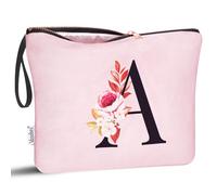 Vavabox Trousse de Toilette personnalisée A à Z, Tissu Premium & Fermeture éclair Robuste, Cadeau Parfait Femme, idée Cadeau Fille Unique, Cadeau Unique pour mariée ou Demoiselle (A, Rose)