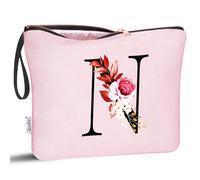 Vavabox Trousse de Toilette Personnalisée A à Z, Tissu Premium & Fermeture Éclair Robuste, Cadeau Parfait Femme, Idée Unique pour Fille, Cadeau Mariée ou Demoiselle (N, Rose)
