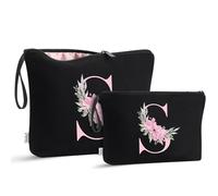 Vavabox Trousse de Toilette personnalisée A à Z, Tissu Premium & Fermeture éclair Robuste, Cadeau Parfait Femme, idée Présent Fille Unique, Cadeau Unique pour mariée ou Demoiselle (S, Noir 2 Pièces)