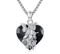 Vavacoy Collier Amulette Saint Michel/Christohper/Benoît/Sébastien/Jude/Andrew/Florian en argent sterling 925 avec chaîne Rolo réglable, 55,9 cm + 5,1 cm, Argent sterling, Cristal